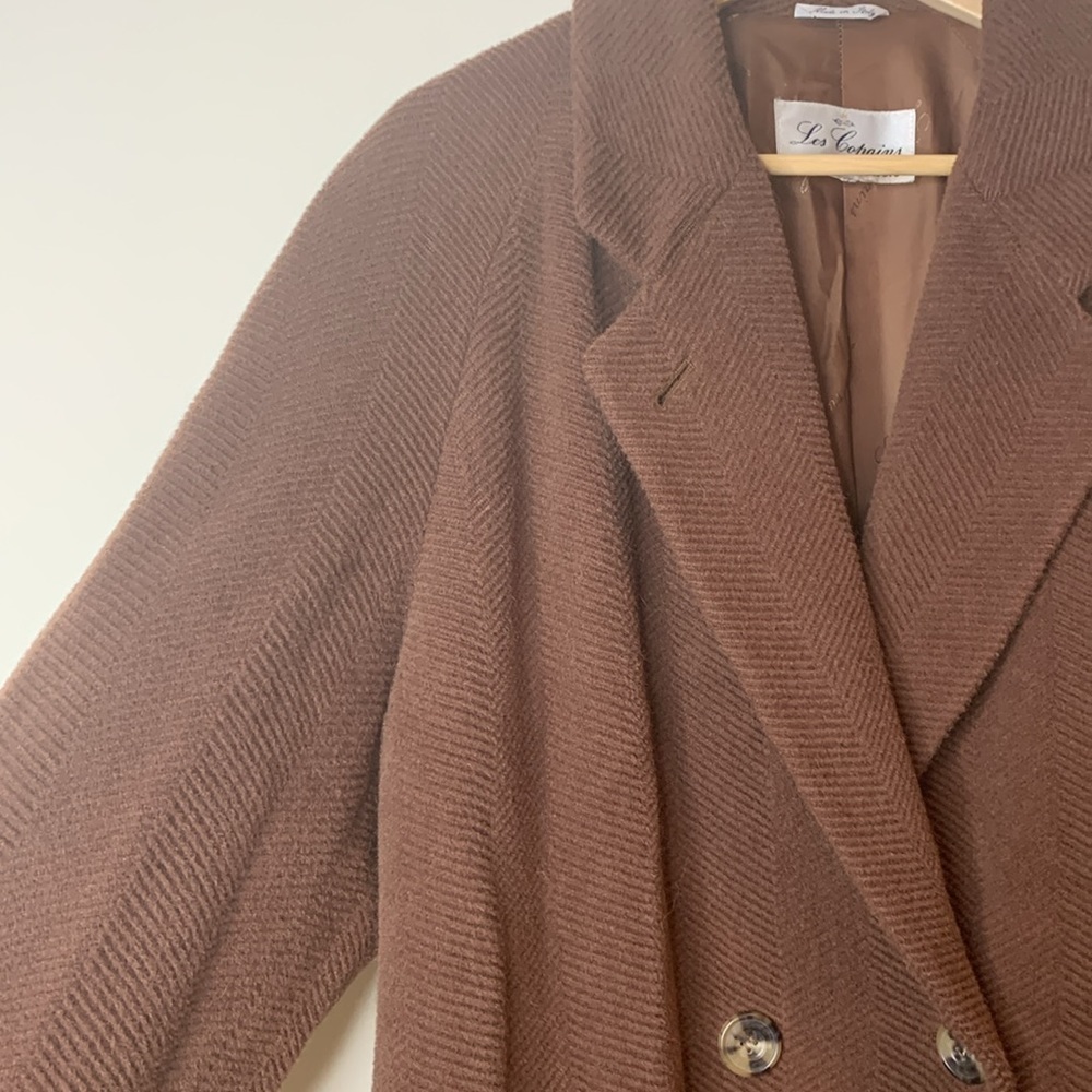 Les Copains | Brown Vintage Made in Italy Wool Textured Herringbone Coat L/XL - Picture 13 of 17